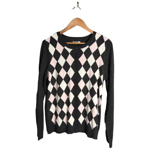 croft & barrow Sweaters - Croft & Barrow | Multi Color Diamond Print Button Down Cardigan